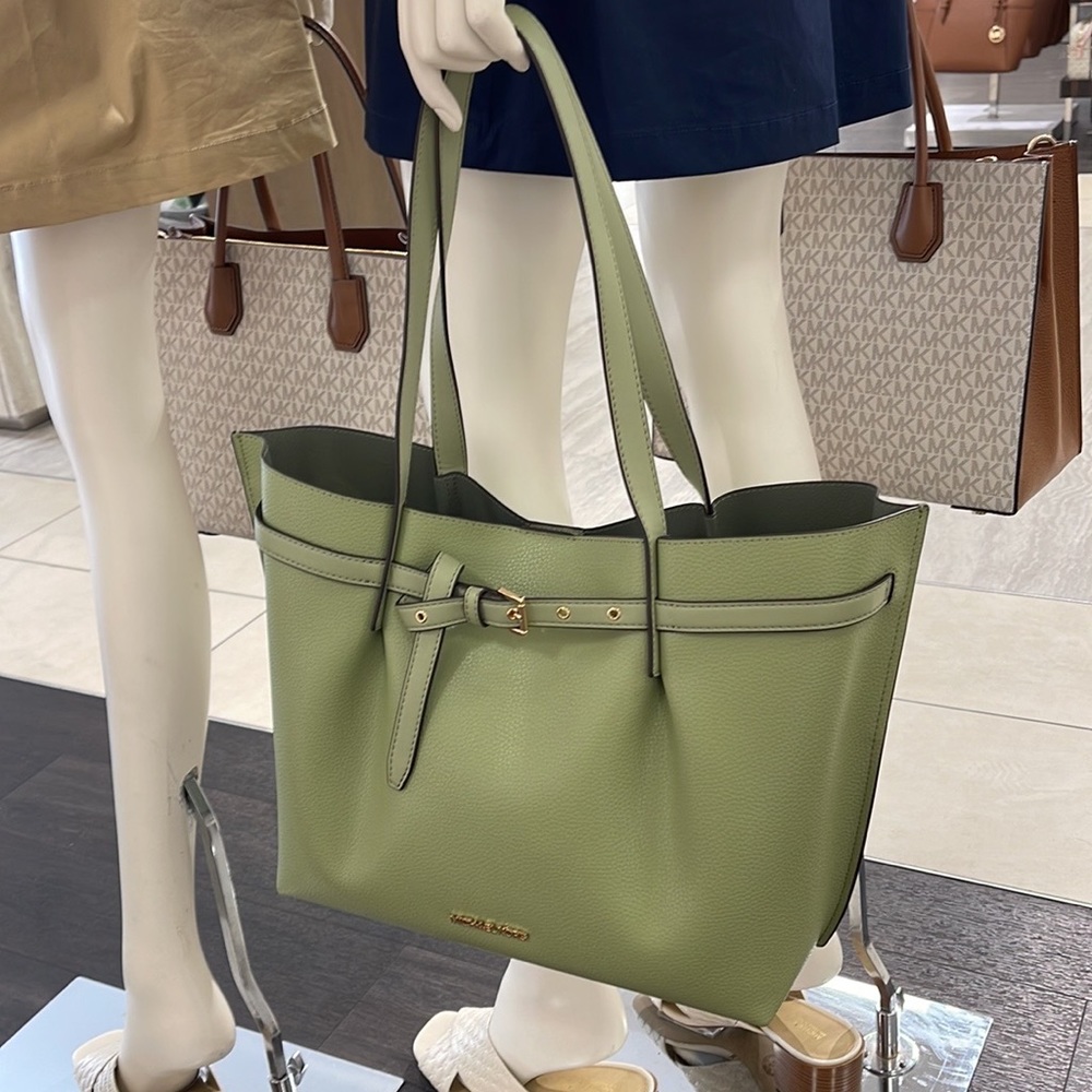 MICHAEL KORS Emilia Large Pebbled Leather Tote Bag Light Sage COLOR - Picture 6 of 16